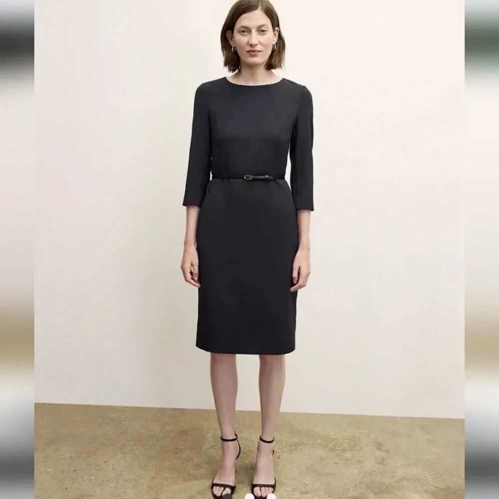 MM Lafleur Etsuko Black Sheath Dress Belted Size 10 NEW 3/4 Sleeves Career Work